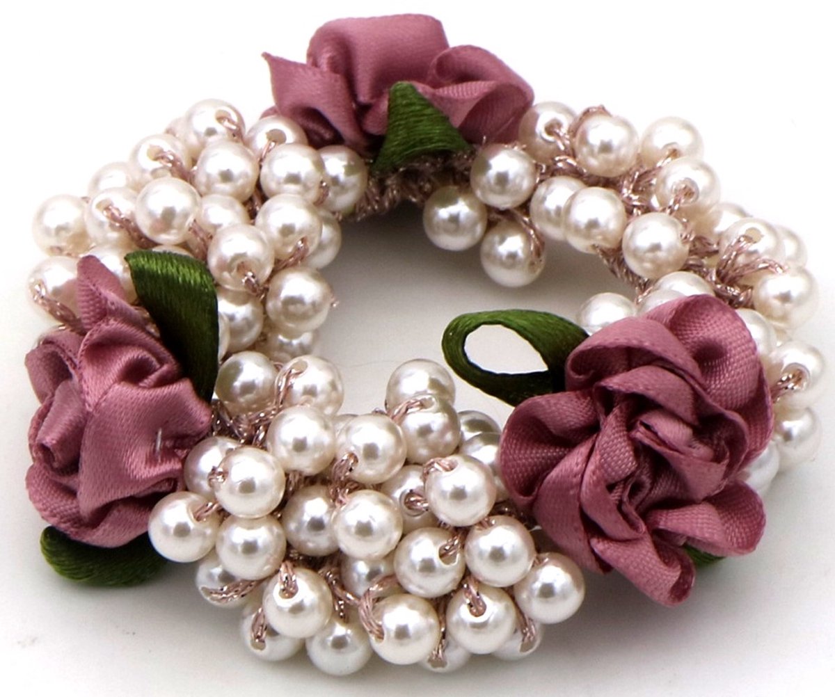 Haarelastiek - glas bloemen - paars