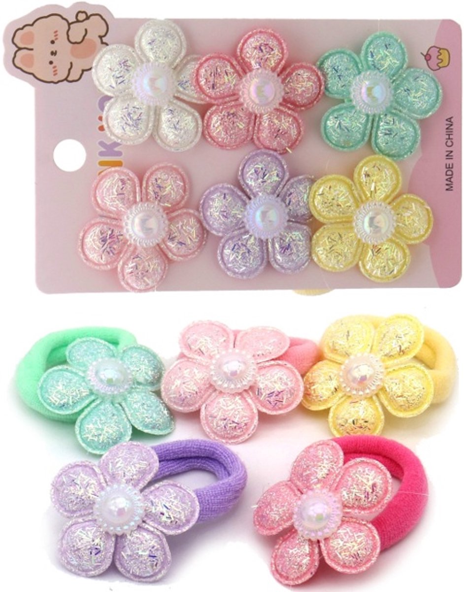 Haarelastiekjes - bloemen - kinderen - 6 stuks