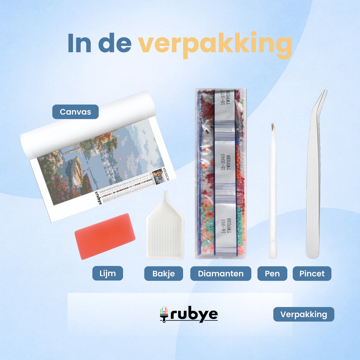 Rubye® Diamond Painting Volwassenen - Diamond Painting Kinderen - Diamond Painting Pakket Volledig - Italiaanse Kust - 40x30cm — afbeelding 5