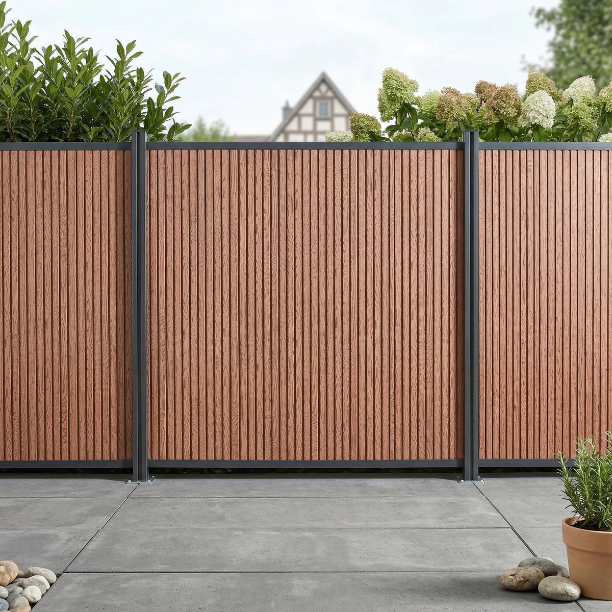 WPC schutting Grassano uitbreidingsset met 2 palen 185x180 cm bruin en antracietgrijs NEU.HOLZ