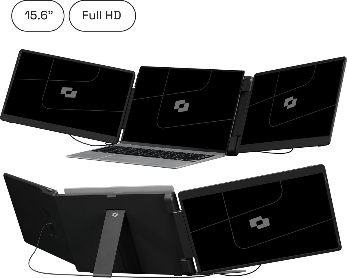 Screenmate® Flip Portable Monitor 15,6” - Draagbare Monitor met Beschermhoes - Extra Scherm Laptop - Draagbaar Beeldscherm - Zwart