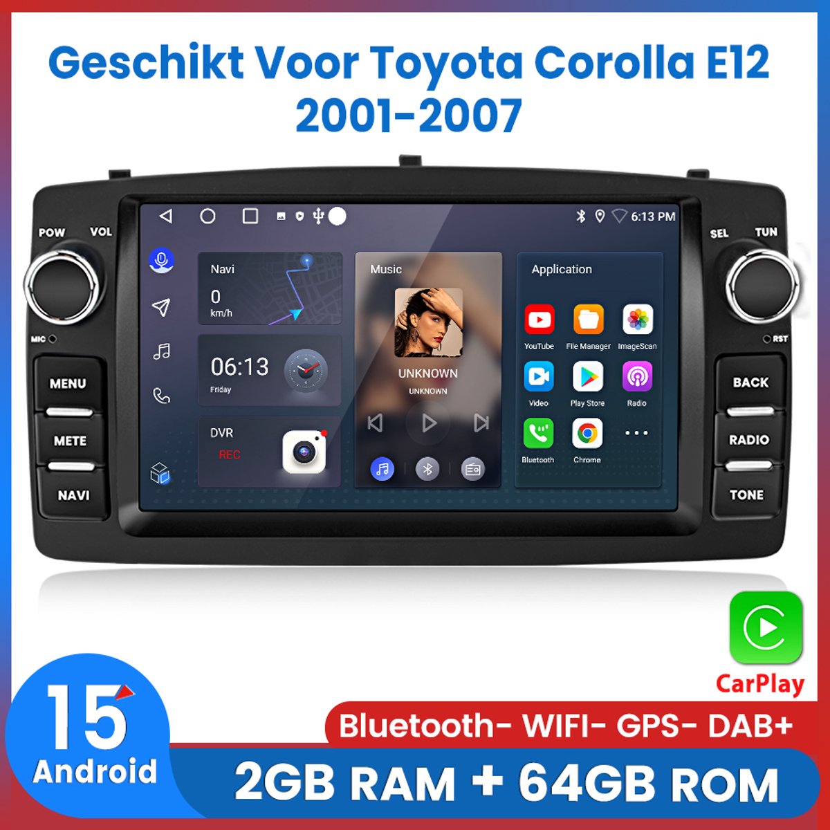 Awesafe Android 15 Autoradio - Geschikt Voor Toyota Corolla E12 2001 t/m 2007 - Draadloos Apple Carplay & Android Auto - 7 inch HD touchscreen - Ram 2GB + Rom 64GB - GPS Navigatie RDS Bluetooth Wifi - Radio Scherm - 2002 2003 2004 2005 2006 2007