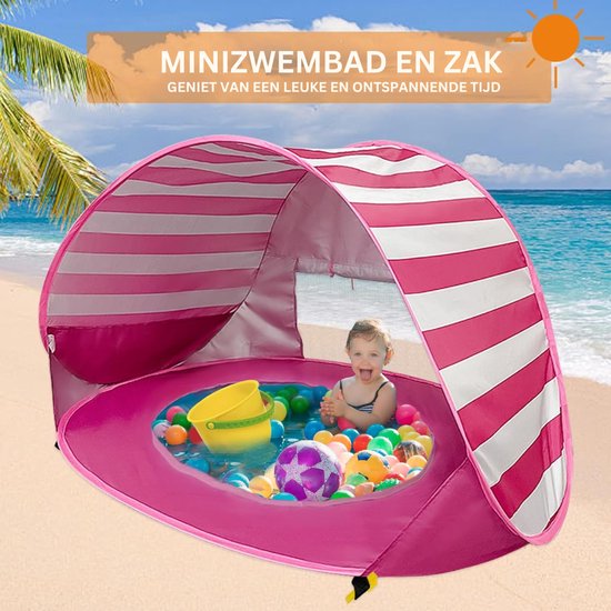 Strandtent UV Bescherming - Strandtent Baby Pop Up - Strandtentje Extra Licht - Strandschelp - Strand Tent –Roze van Merkloos — afbeelding 2