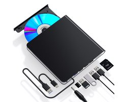 DrPhone DW14 Externe Blu-ray CD/DVD Speler USB 3.0 & USB-C – BD-ROM Lezer – CD/DVD Brander – SD Kaartlezer – Plug & Play – Windows Mac Linux – Zwart