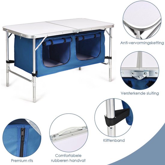Campingkeuken - Kampeerkast - Opvouwbaar - Campingkast - Afsluitbare compartimenten - Stevige werkbladen - Wit + Donkerblauw van Merkloos — afbeelding 3