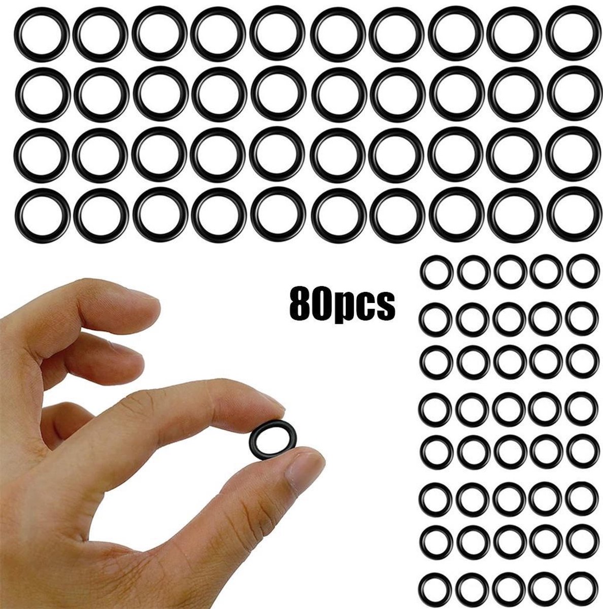 O-ringen voor hogedrukreinigers, geschikt voor 1/4 inch en 3/8 inch snelkoppelingen, 80 stuks per verpakking.