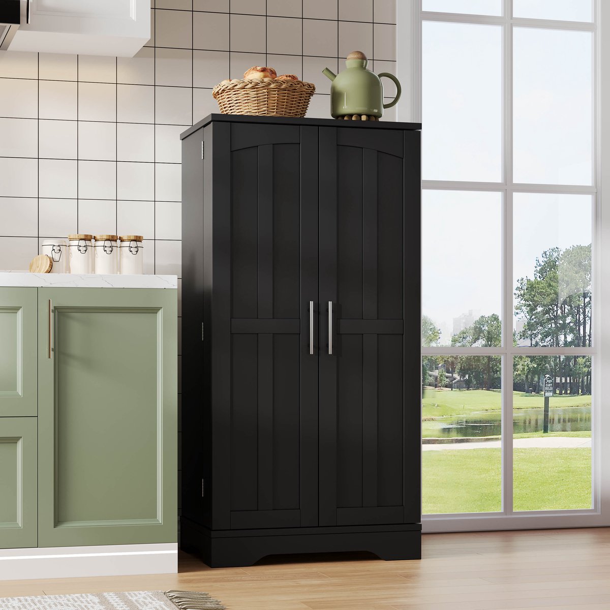 Intebiki keukenkast - keukeneiland - buffetkast - keukenkast organizer - 120 x 60 x 40 cm – met led – opbergkast – met verstelbare planken en deurrekken – geschikt voor de keuken, eetkamer of woonkamer – apothekerskasten – zwart — cadeau in Cadeau-ideeën - foto 5