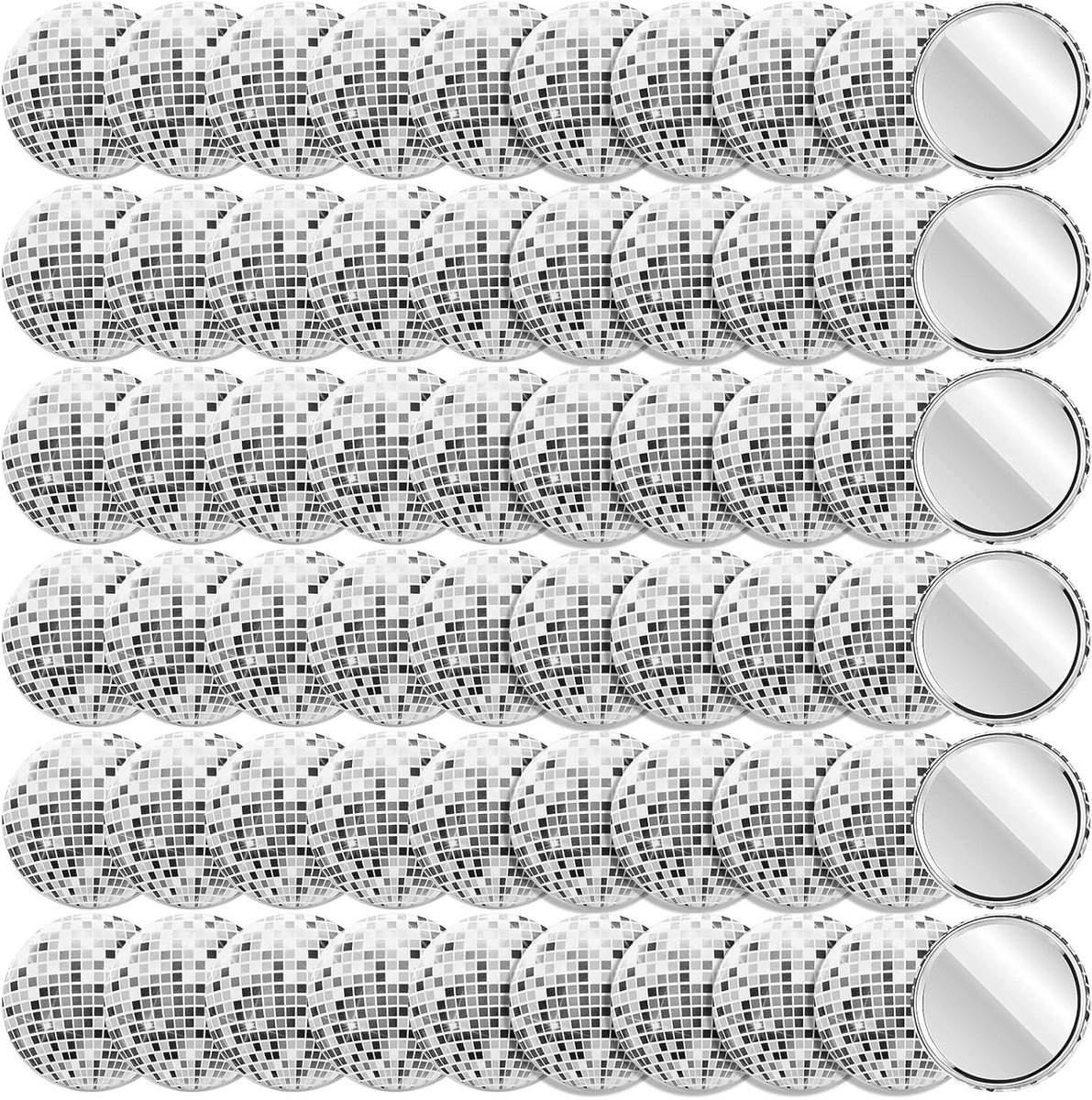 Discobal Make-up Spiegels - Compacte Spiegels - Feestdecoratie - Disco Bal Design - 36 stuks - Wit en Zilver