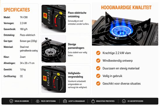 SMH LINE Camping kooktoestel - Incl. 16x Gasflessen - Draagbaar Gasfornuis - Koffer - Noodpakket van Merkloos — afbeelding 3