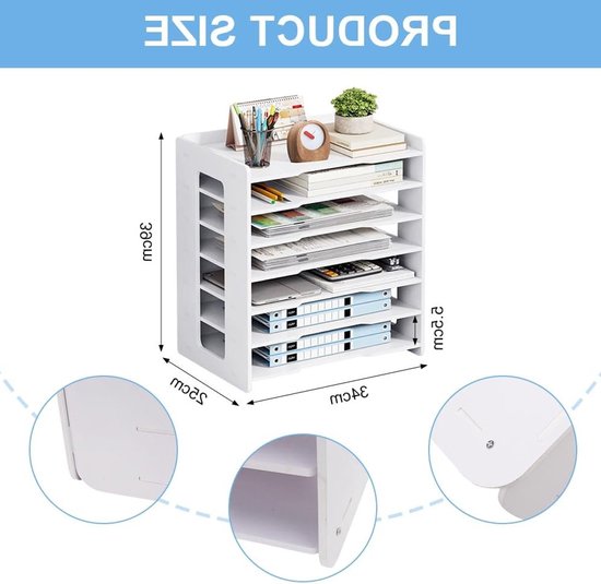 A4 Desk Organizer voor een Opgeruimd Bureau met 7 Vakken voor Papier, Pennen en Documenten (Wit) — afbeelding 2