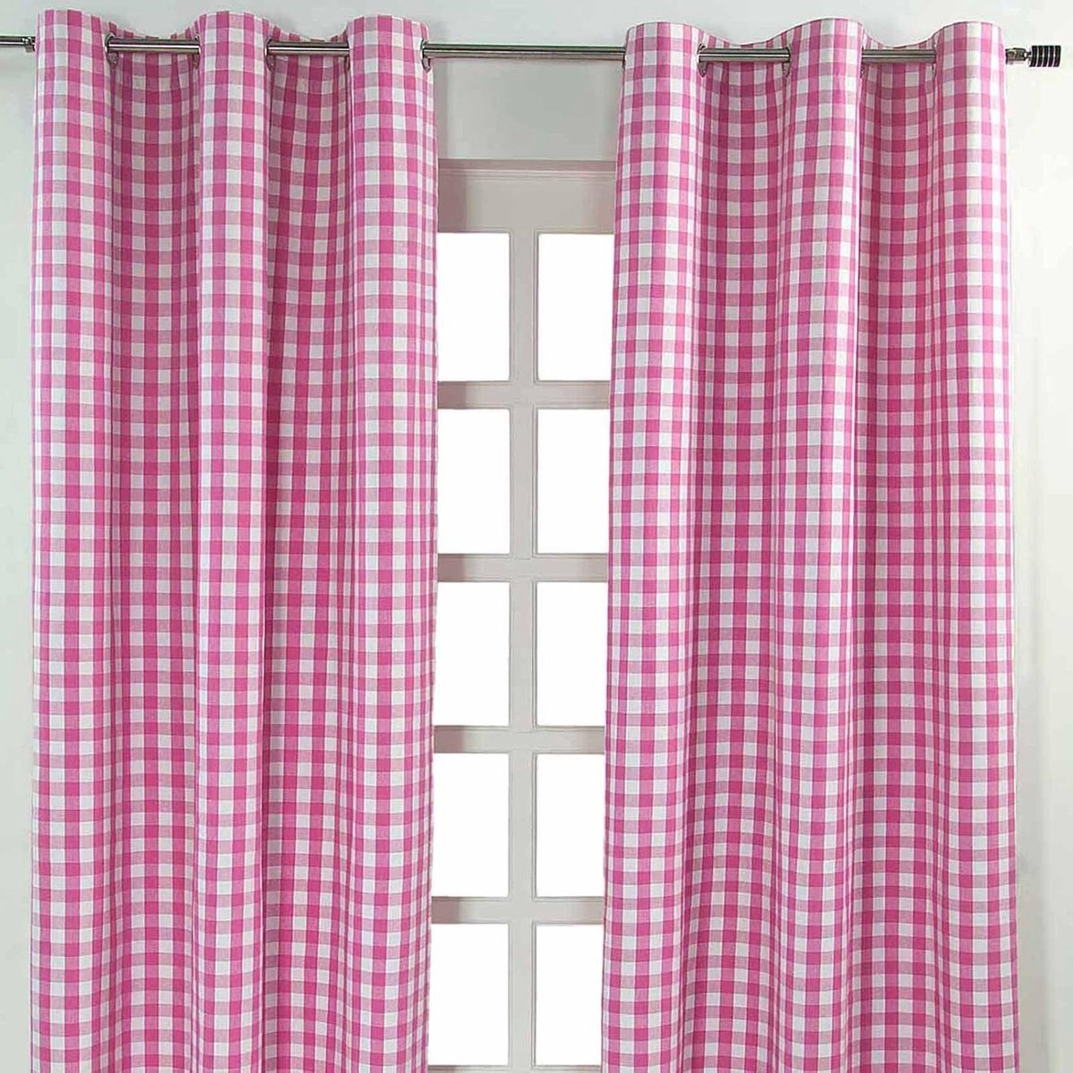 Blokruit Gordijnen - Ruitgordijn Paar - Babykamer Decoratie - Garen Geverfd Geweven - 137 x 228 cm - Roze
