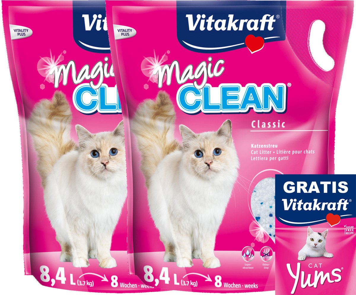 Magic Clean Kattenbakvulling 2 x 8,4 l met GRATIS zakje Cat yums
