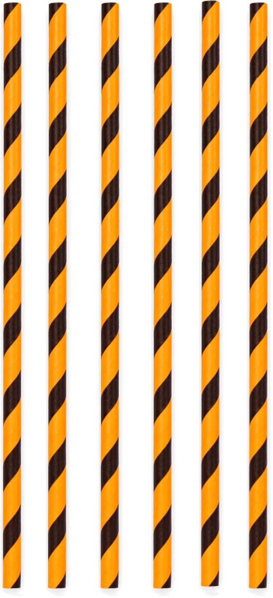 1000 Papieren Rietjes Gestreept Zwart/Oranje - 6mm x 197mm - Bulkverpakking 1000 stuks - Grootverbruik - Halloween, themafeest & herfst versiering
