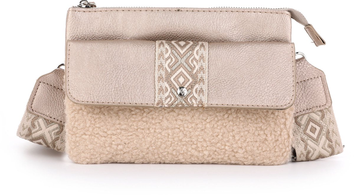 Boho Schoudertasje Teddy Champagne - PU Leer - met Luxe Verstelbare Schouderband - 22x16cm