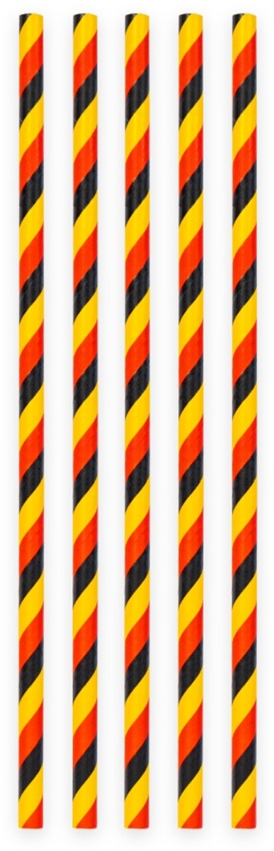 1000 Papieren Rietjes Gestreept Zwart/Rood/Geel - 6mm x 197mm - Bulkverpakking 1000 stuks - Grootverbruik - Duitsland / België supporters, Oktoberfest & EK/WK feestversiering
