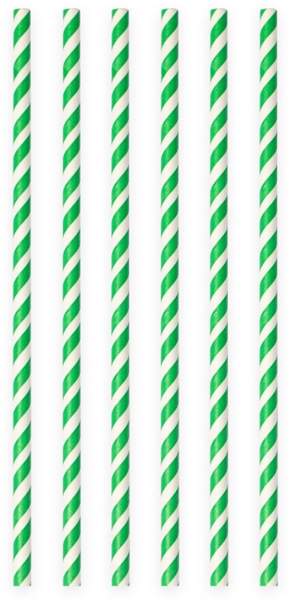 500 Papieren Rietjes Gestreept Groen - 6mm x 197mm - Bulkverpakking 500 stuks - Grootverbruik - Tuinfeest, barbecue & duurzame feestversiering
