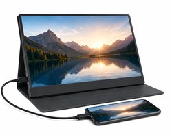 Leba Portable Monitor Full HD USB-C - 15.6 Inch Inclusief Hoes - Met Speakers - Plug en Play - Draagbare monitor - Draagbaar scherm - Draagbare monitor voor laptop - draagbaar scherm voor telefoon & console - portable beeldscherm - USB Monitor