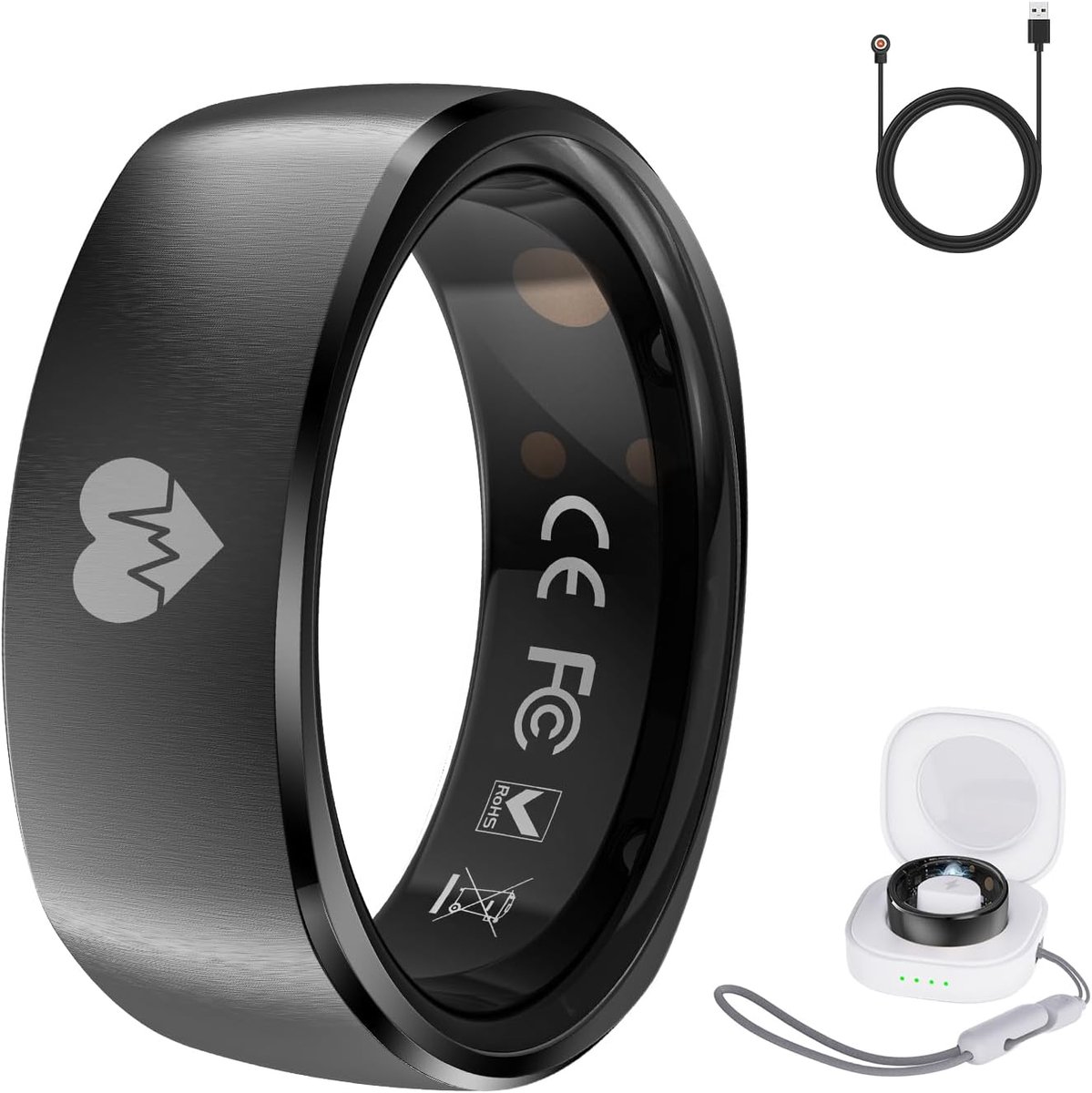 Smart Ring voor heren en daschaar, slimme ringen, gezondheidstracker met hartslag, zuurstofgehalte in het bloed, bloeddruk, slaaptracker, fitness step-tracking, IP69 waterdicht,