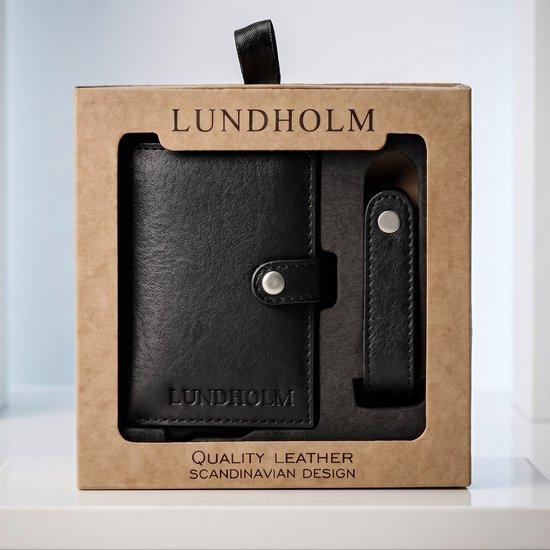 Lundholm pasjeshouder mannen met portemonnee en leren sleutelhouder key organizer zwart -Lundholm Örebro serie
