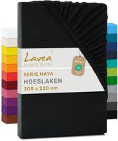 Lavea® Hoeslaken 200x220 cm – 100% Katoen, Zacht en Ademend – Geschikt voor Matrassen tot 35 cm – Jersey met Elastiek Rondom – Zwart