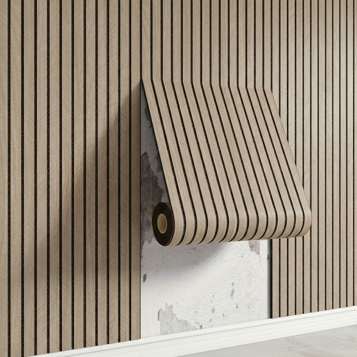 3D Behang PVC Zelfklevend - Afscheurbare Houtnerf Wandpanelen - Groefdesign, Slijtvast & Makkelijk Schoon - 40x300 cm - Woondecoratie
