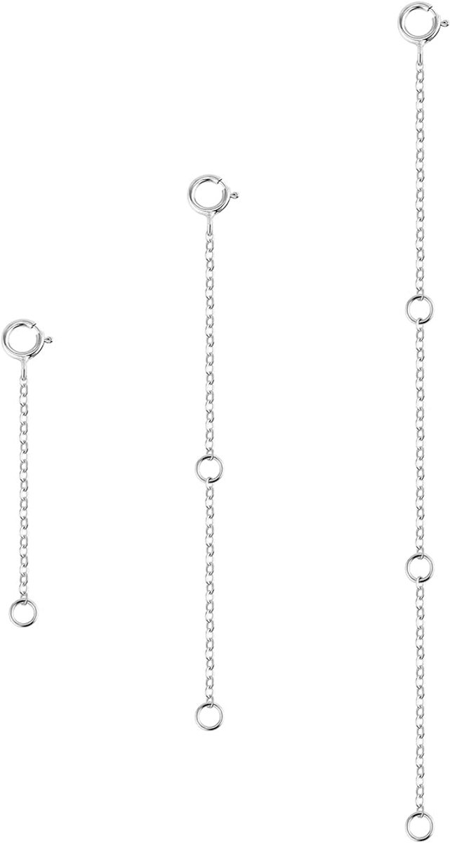 3 stuks zilveren kettingverlengstukken, verstelbare schakels voor sieraden, diverse lengtes van 5, 10 en 15 cm voor armbanden, enkelbanden en knutselprojecten, Zilver