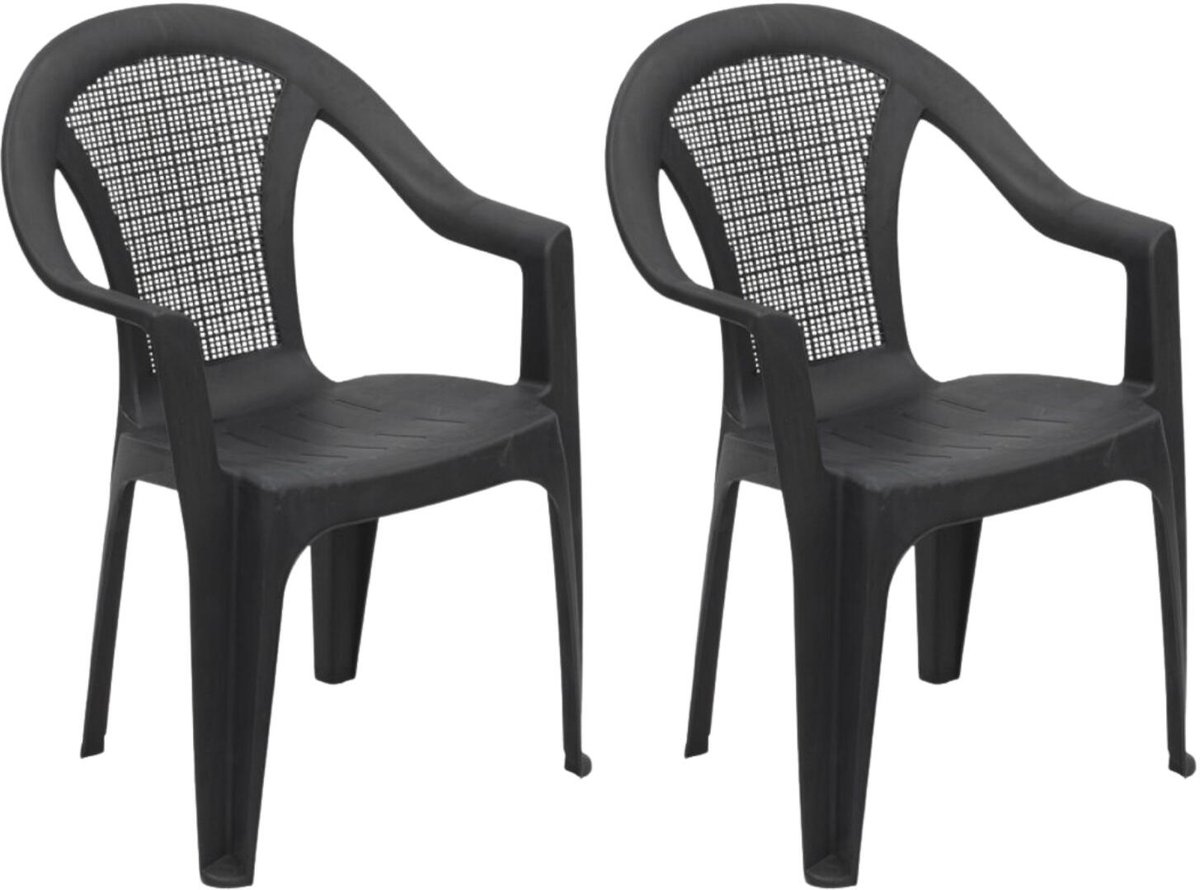 Gerimport tuinstoel Texel - 2x - antraciet - kunststof - 54 x 56 x 81 cm - bijzet stoelen