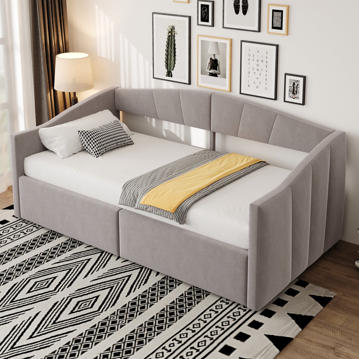 DESMIU Gestoffeerd Bed 90x200 cm Zonder Matras Ruimtesoepel Slaapsofa Met Hydraulische Opbergruimte Voor Slaapkamer En Woonkamer Zacht Fluweel Lichtgrijs