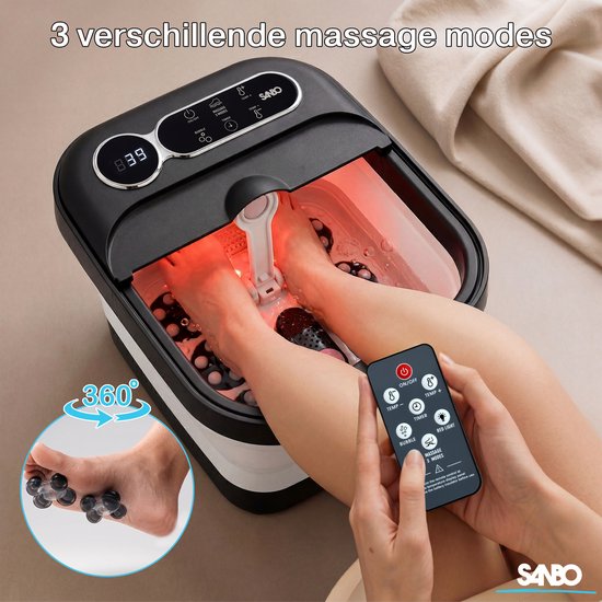 Sanbo Voetenbad - Elektrische Massage Rollers - Instelbare Temperatuur 35 tot 48 Graden - Voetmassage Apparaat - Voetbad Met Massage - Zwart