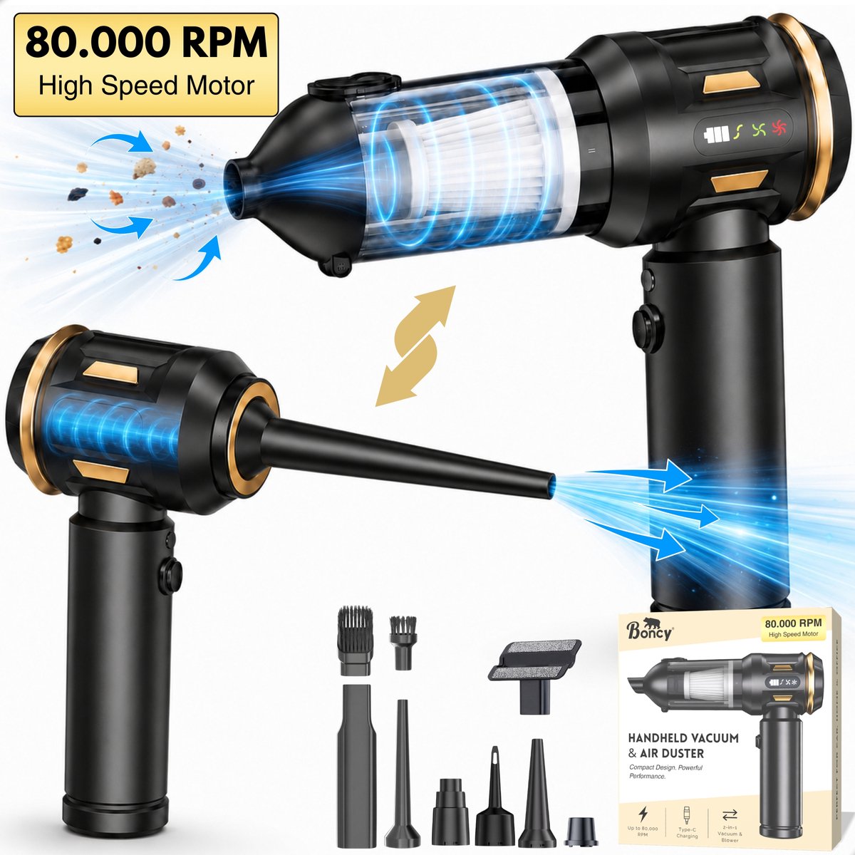 Cadeauplek.nl Boncy 2-in-1 Draadloze Auto Stofzuiger met 8 - Cadeauplek.nl - €44,95