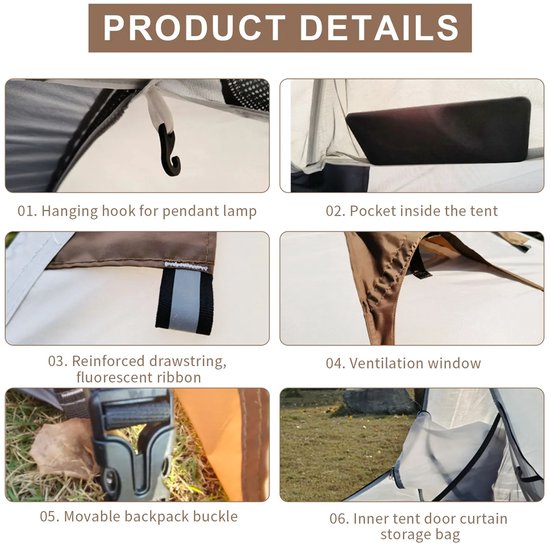 Bresht Tent - Kampeertent - Slaaptent - Tenten - Camping tent - Waterdicht - Insectenwerend - 2 Personen - 210 x 150 x 115 cm — afbeelding 4