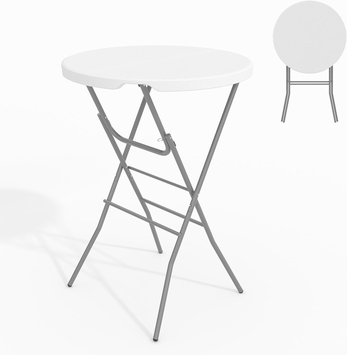 Ronde Statafel - Inklapbare Bartafel - Partytafel voor Binnen en Buiten - Hoogte 110 cm - Ø 80 cm - Wit