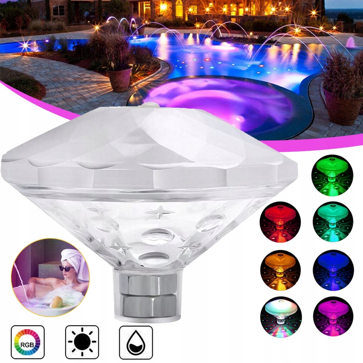 Onderwaterverlichting Voor Zwembad - Meerkleurig Met 7 Standen - Disco-Verlichting Voor Badkuip - Waterdichte Onderwater LED-Lamp Voor Aquarium/Zwembad/Nachtlampje (Kleurrijk)