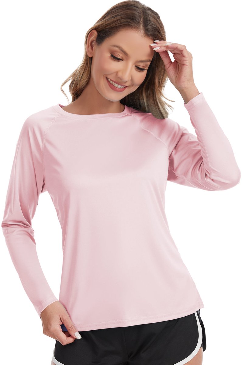 Dames Rash Guard Zwemshirt met Lange Mouwen Surfshirt Tops Badpak Roze XL