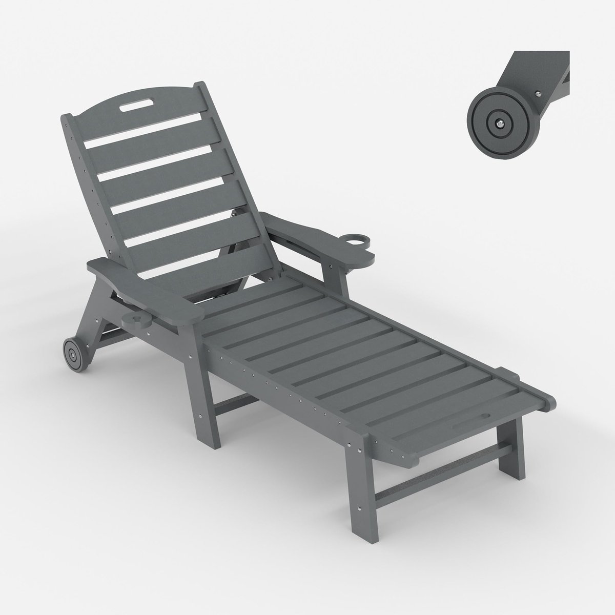 Danky Opklapbare Ligstoel met Wielen - 5-standen Verstelbare Buitenligstoel - Inklapbare Zonneligstoel voor Tuin, Zwembad, Strand & Camping - Grijs - met Wieltjes
