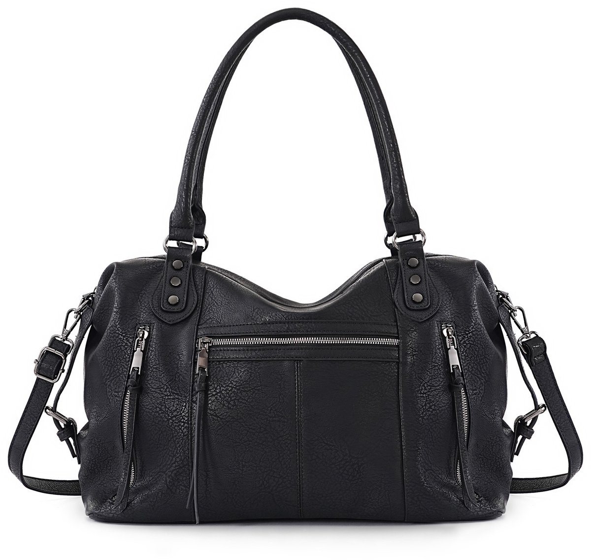 TANTOMI - Dames Handtas - Middelgrote - Vintage Shopper met rits - 15 inch Laptoptas - Schoudertas - voor Werk, Winkelen en Reizen - Zwart