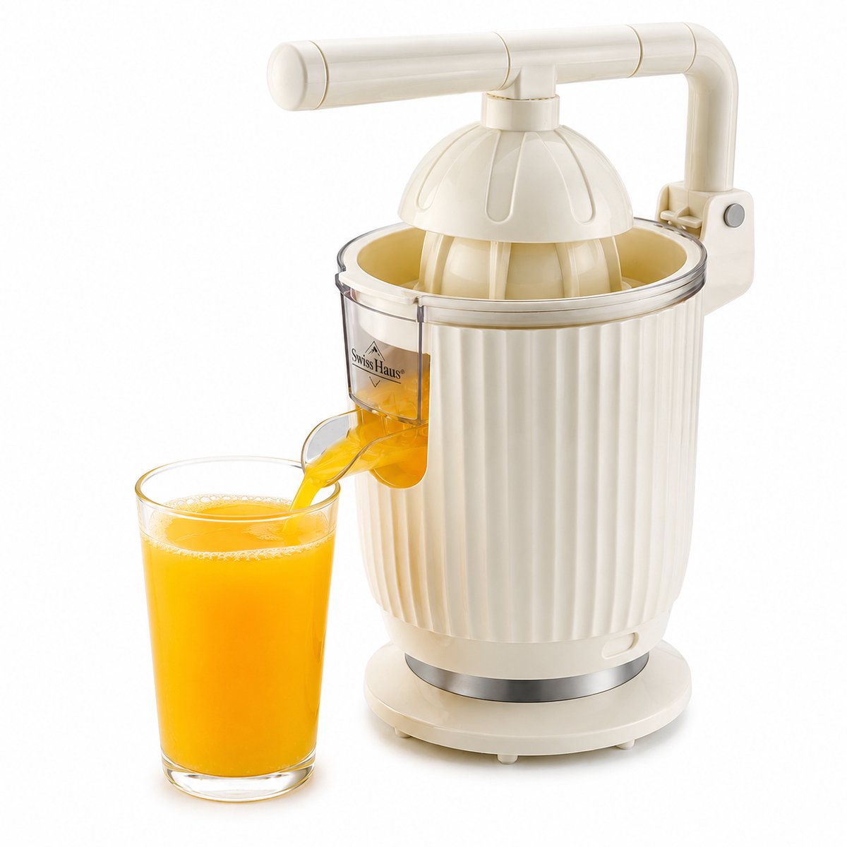 Swiss Haus® CJ2014 Citruspers Elektrisch - 140W – Elektrische Sinaasappelpers met Pershendel – 2 Perskegels – Verse Sinaasappelsap – Afneembare Onderdelen – Creme