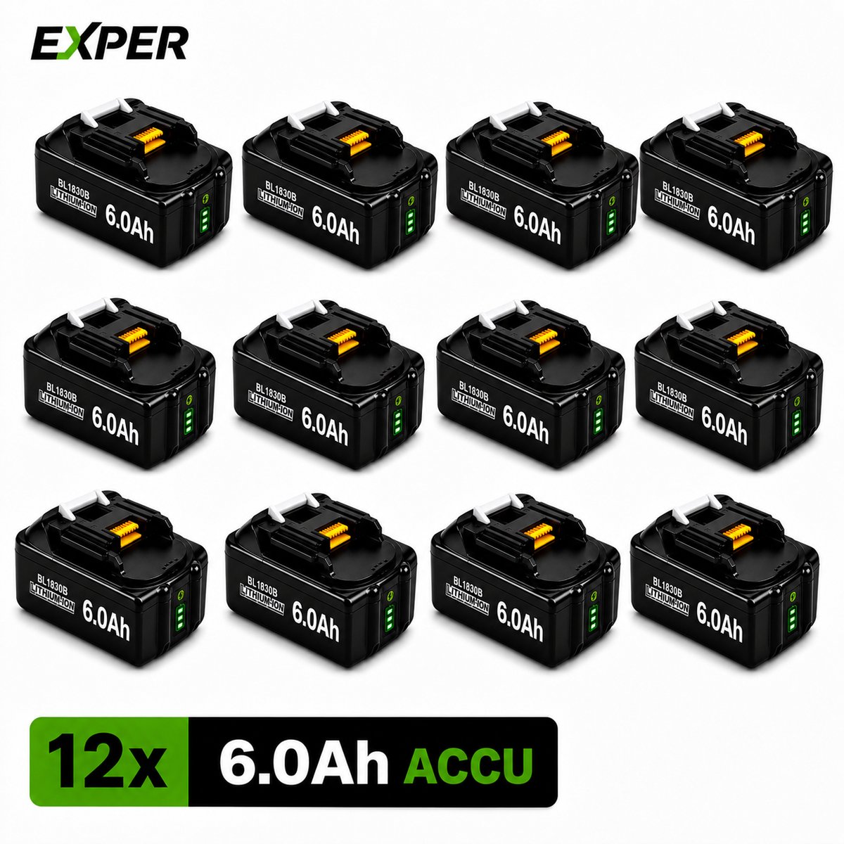 18V Accu geschikt voor Makita - 12 Stuks - Extra Groot 6.0Ah - BL1860B - 18V 6.0Ah Batterij - Vervangende Accu - Makita 18V - 6000mAh - LED display - Li-ion Accu - LED Display - Accuboormachine - 18V BL1830B BL1840B BL1850B BL1860B