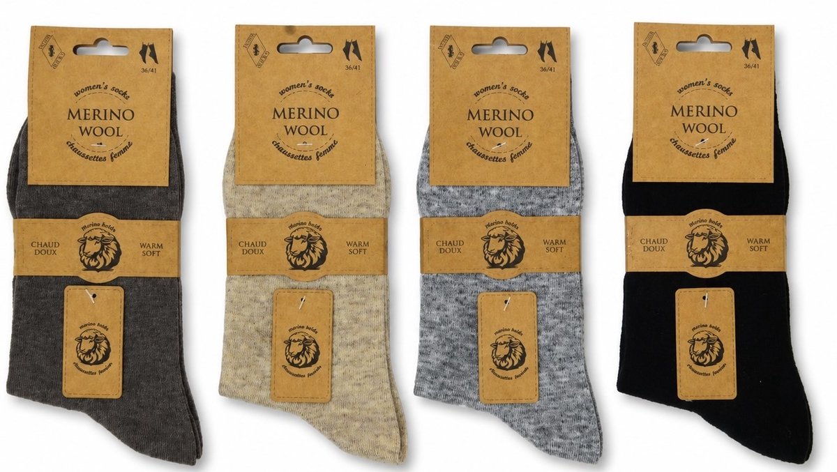 DAMES MERINO SOKKEN - WARME EN ZACHTE SOKKEN - 2 PAAR - ONE SIZE- HOGE KWALITEIT - DUURZAAM -TAUPE