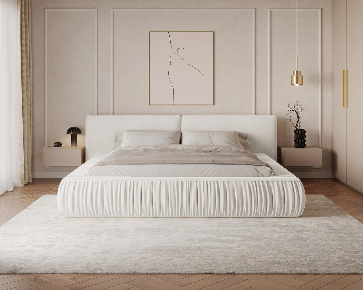 AJE Meubles B.V. Gestoffeerd Bed 08 met Opbergruimte en Houten Lattenbodem 140x200 cm - Crème (Riviera 02)