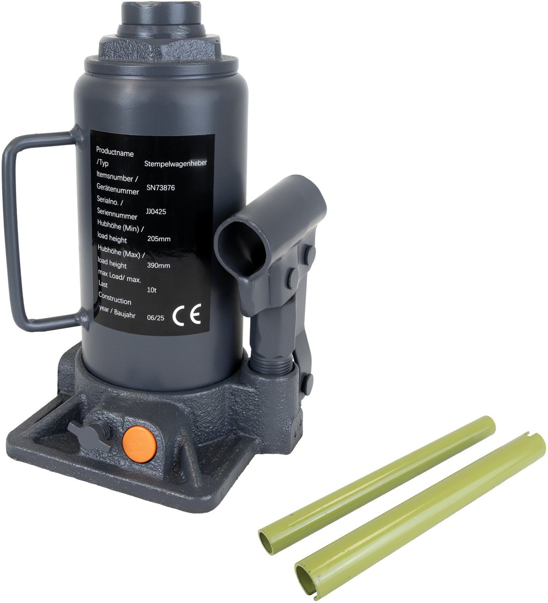 TRUTZHOLM Hydraulische Potkrik 10t - 205mm tot 390mm Hefhoogte - Zware Cilinderkrik Autokrik Stempelkrik Werkplaats