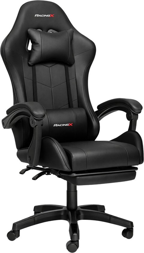 Gamestoelenland RACINGX Gaming Stoel Met Voetsteun Zwart - Gamestoelenland - €69,99