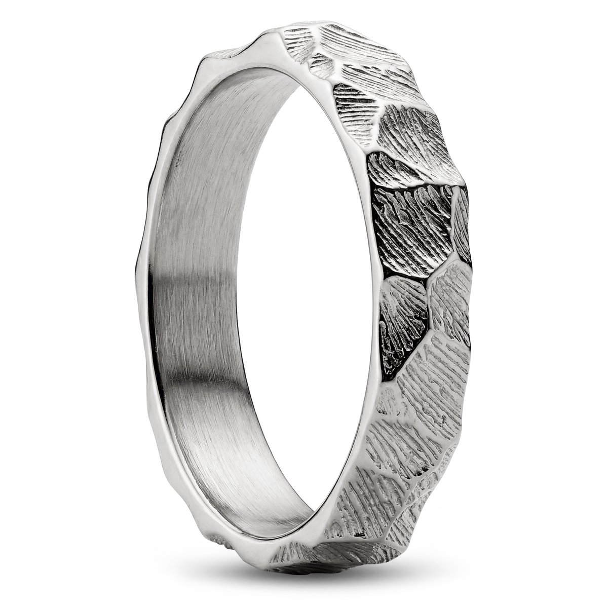 New Classics | 4 mm zilverkleurige roestvrijstalen ring met rustieke afwerking