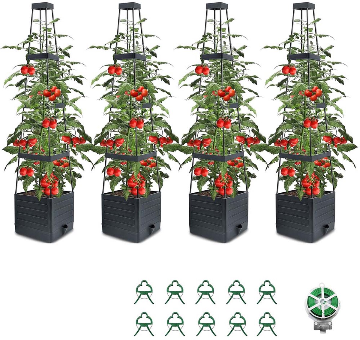 Grijze plantenbak met 4 niveaus – Modulair ontwerp met klimrek – Plantenbak met klimrek in houtnerf-look – Tuinplantenbak – Groentebak voor balkons en dakterrassen – Geschikt voor balkon of terras – Grijs