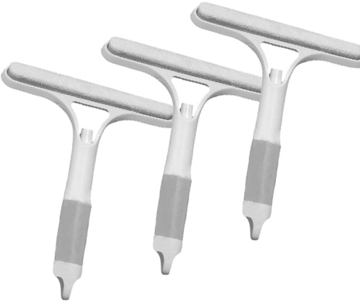 3-in-1 Ramenreiniger - 3 stuks- Reinigingswisser met spuitfles - Glaswisser - Ramenwisser - Sprayen, wissen en schrobben - Geschikt voor douchewanden, spiegels, auto's en algemene schoonmaak - 21 cm breed - Grijs