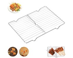 Bbq rooster - grillrooster - rvs braadrooster - spiesjes rooster - barbecue draagrooster - zilver - 23.8X34.8 X1.5cm - Roestvrijstalen Barbecue Rooster - Verstelbaar RVS Grillrooster - Vlees en Spiesjes Rooster voor Tuinbarbecue en Ovengebruik
