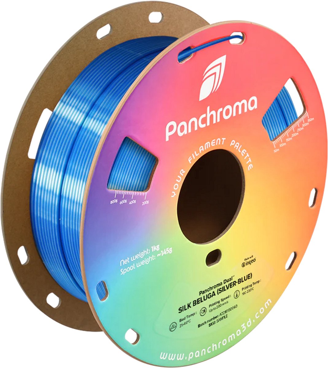 Polymaker Panchroma Dual Silk Beluga (Silver Blue) PLA 3D filament 1,75mm 1kg Zilver Blauw