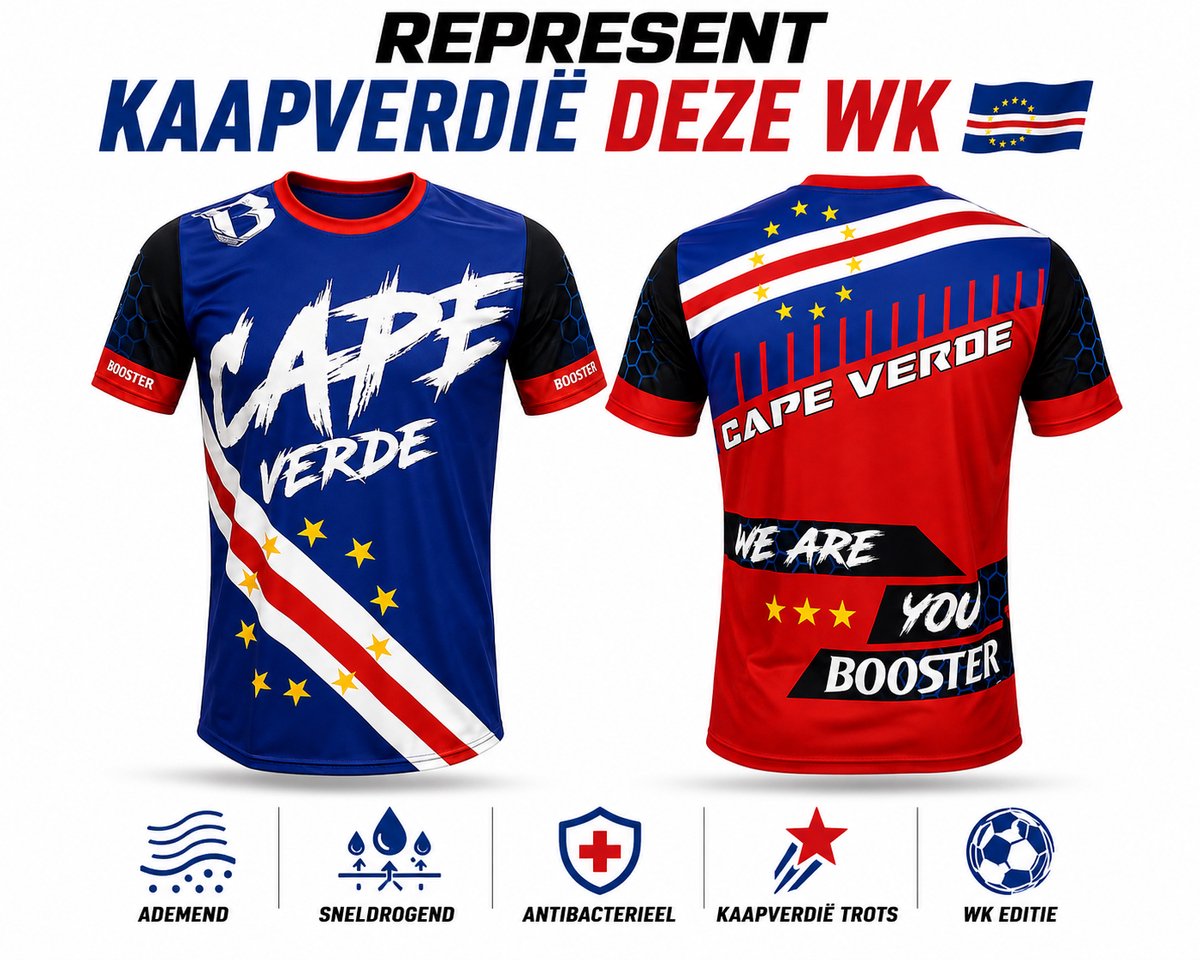 Booster Cape Verde WK Performance T-Shirt – Kaapverdië – Ademend Sportshirt Heren - Maat S