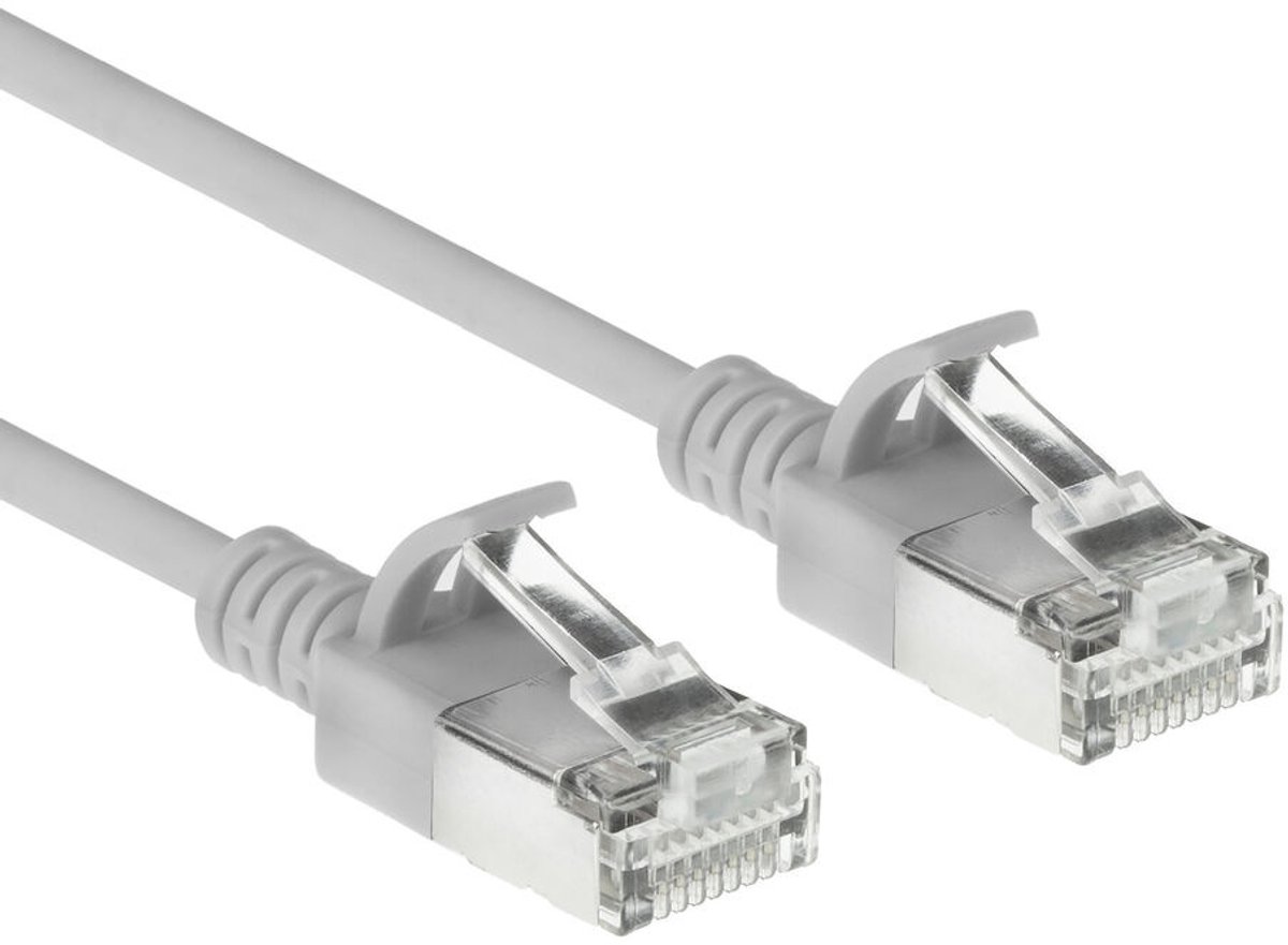 ACT Grijze 1,5 meter LSZH S/FTP CAT6A slimline patchkabel snagless met RJ45 connectoren DB7051