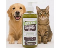 Schapenvet Hennepzaadolie voor Honden en Katten - Verbetert de Spijsvertering - Laat de Huid en Vacht Weer Glanzen voor de Hond en Kat - Vol Omega 3 en 6 - Vloeibaar - Animalking Hennepolie - Rijk aan Magnesium - Cadeau - Weerstand - 500 ML